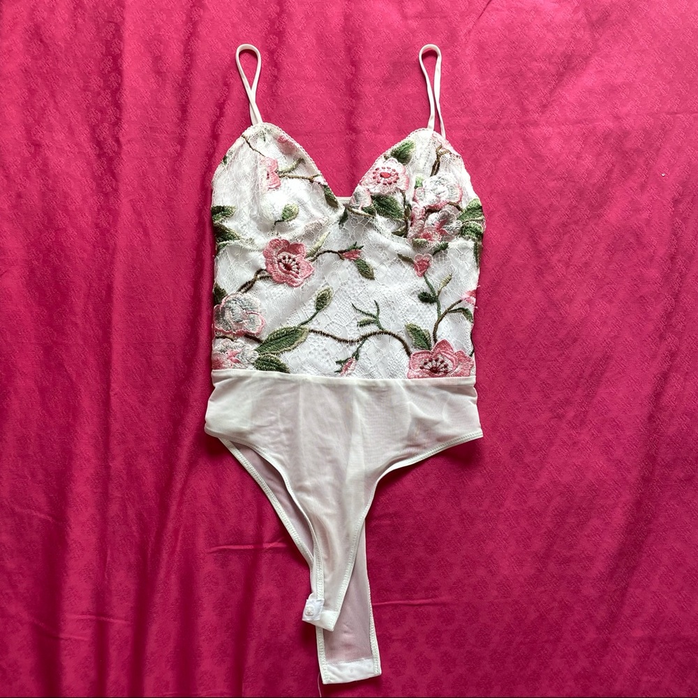 TOPSHOP Embroidered Flower Bodysuit